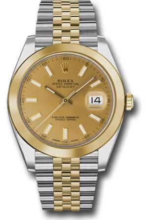 Replica Rolex Steel and Yellow Gold Rolesor Datejust 41 Watch 126303 Smooth Bezel Champagne Index Dial Jubilee Bracelet